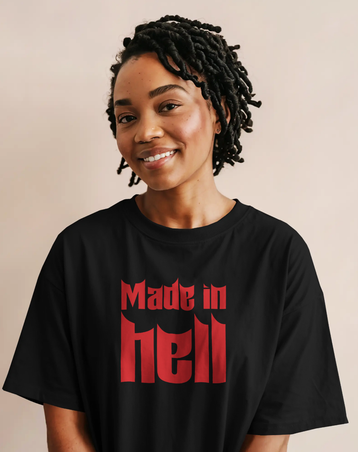 Made in Hell Black Oversized T-Shirt for Women | Gothic Streetwear Graphic Tee