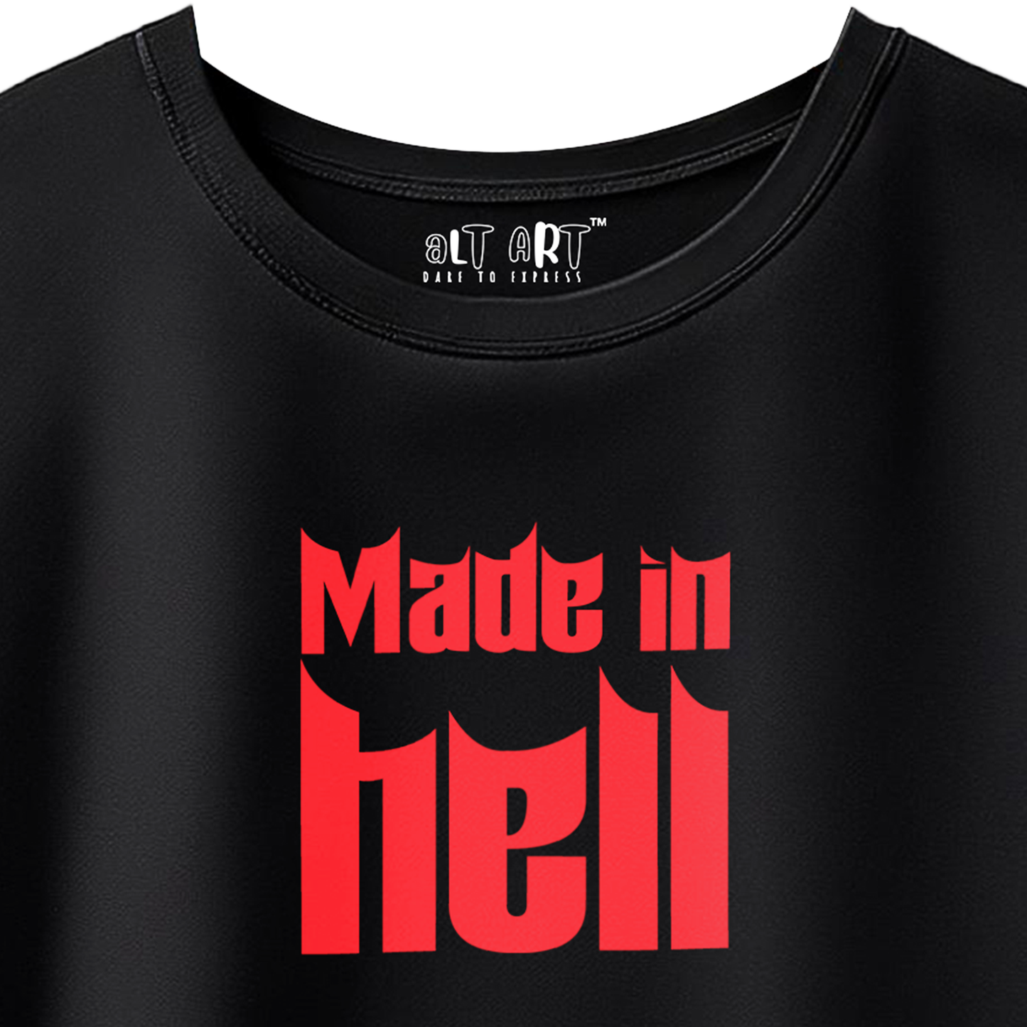 Made in Hell Black Oversized T-Shirt for Women | Gothic Streetwear Graphic Tee