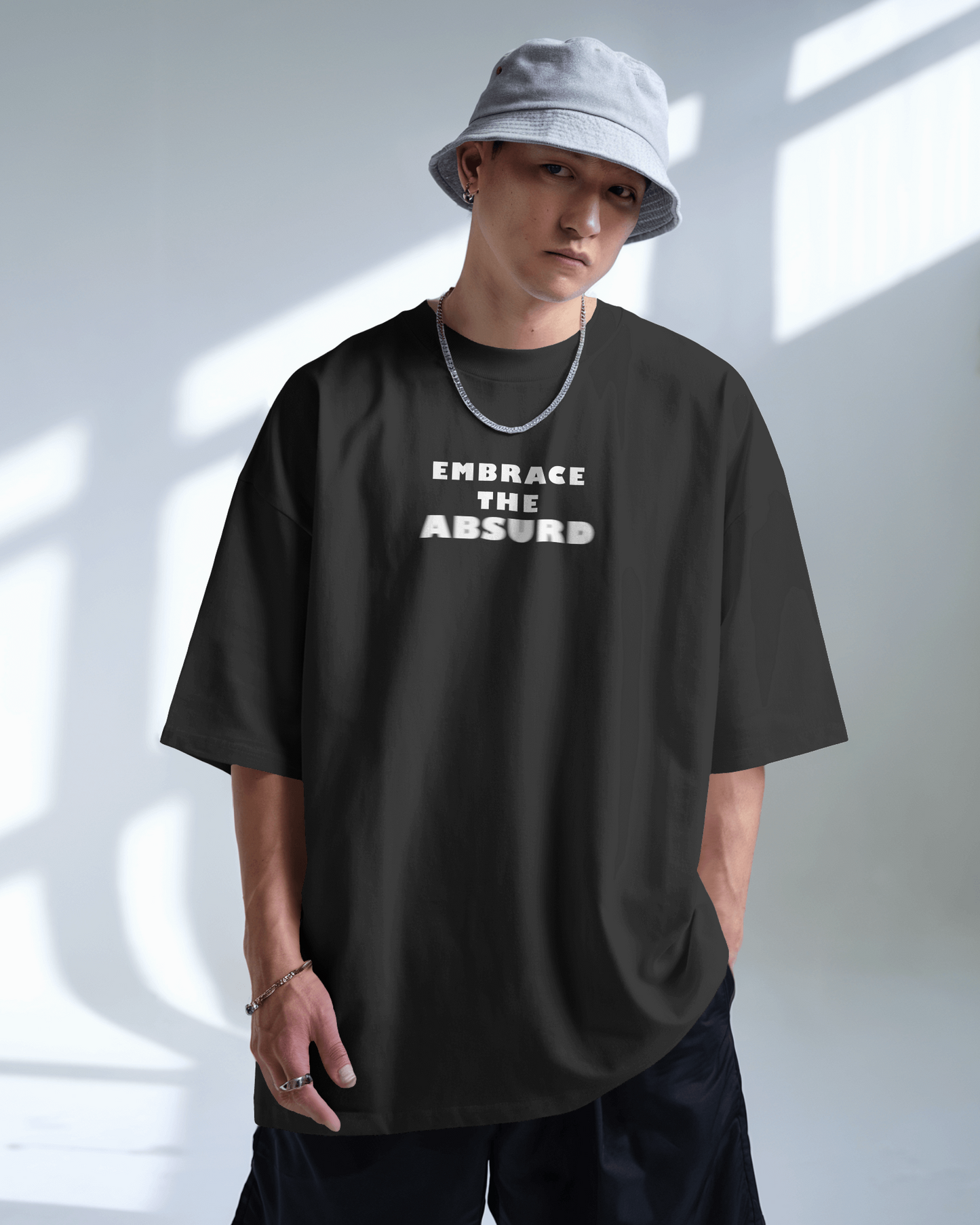 Embrace the Absurd Black Oversized T-Shirt for Men & Boys - Funny Quote T-shirt