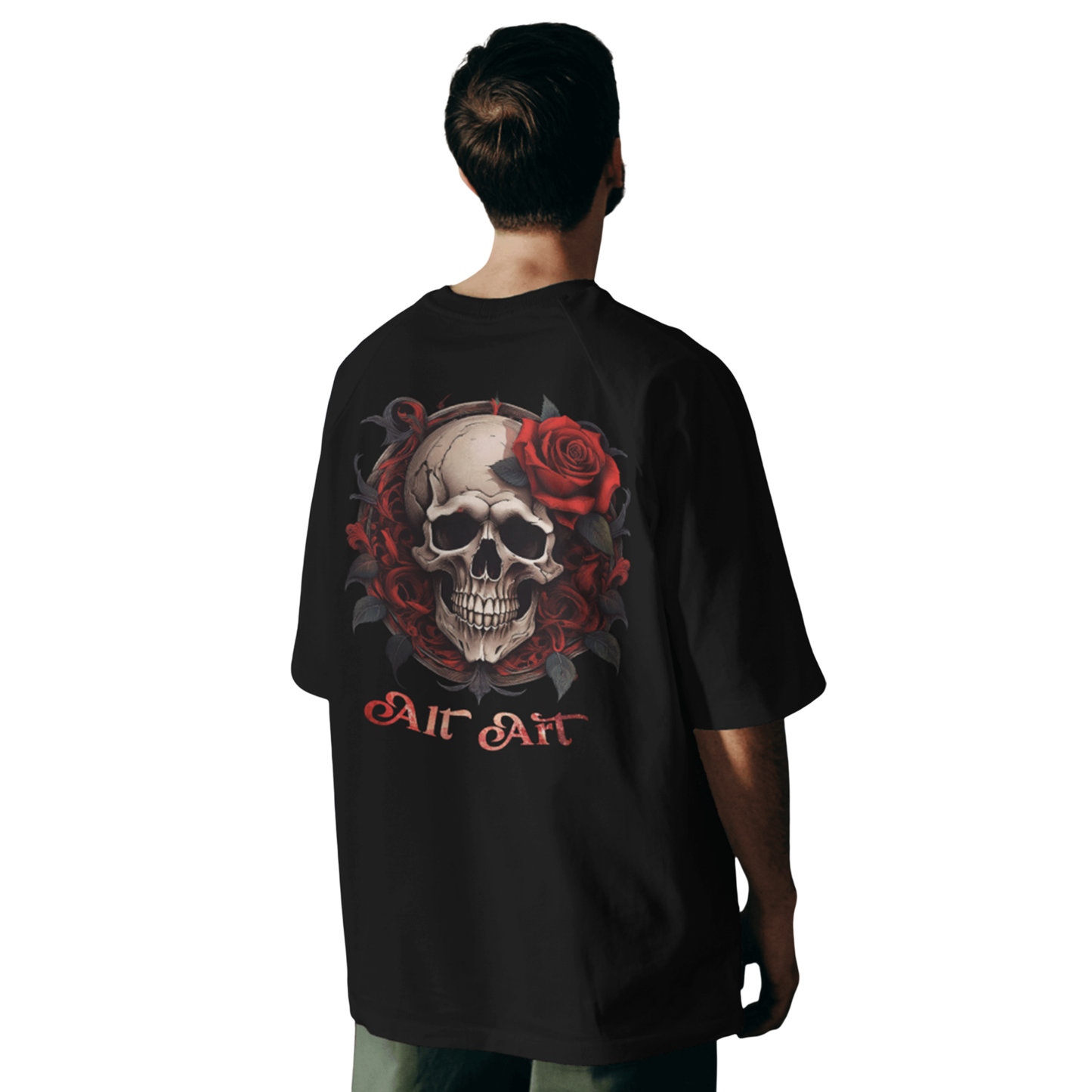Skull & Rose Black Oversized T-Shirt for Men & Boys - Graphic Printed Oversized T-shirt
