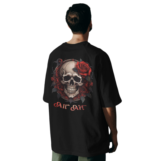 Skull & Rose Black Oversized T-Shirt for Men & Boys - Graphic Printed Oversized T-shirt