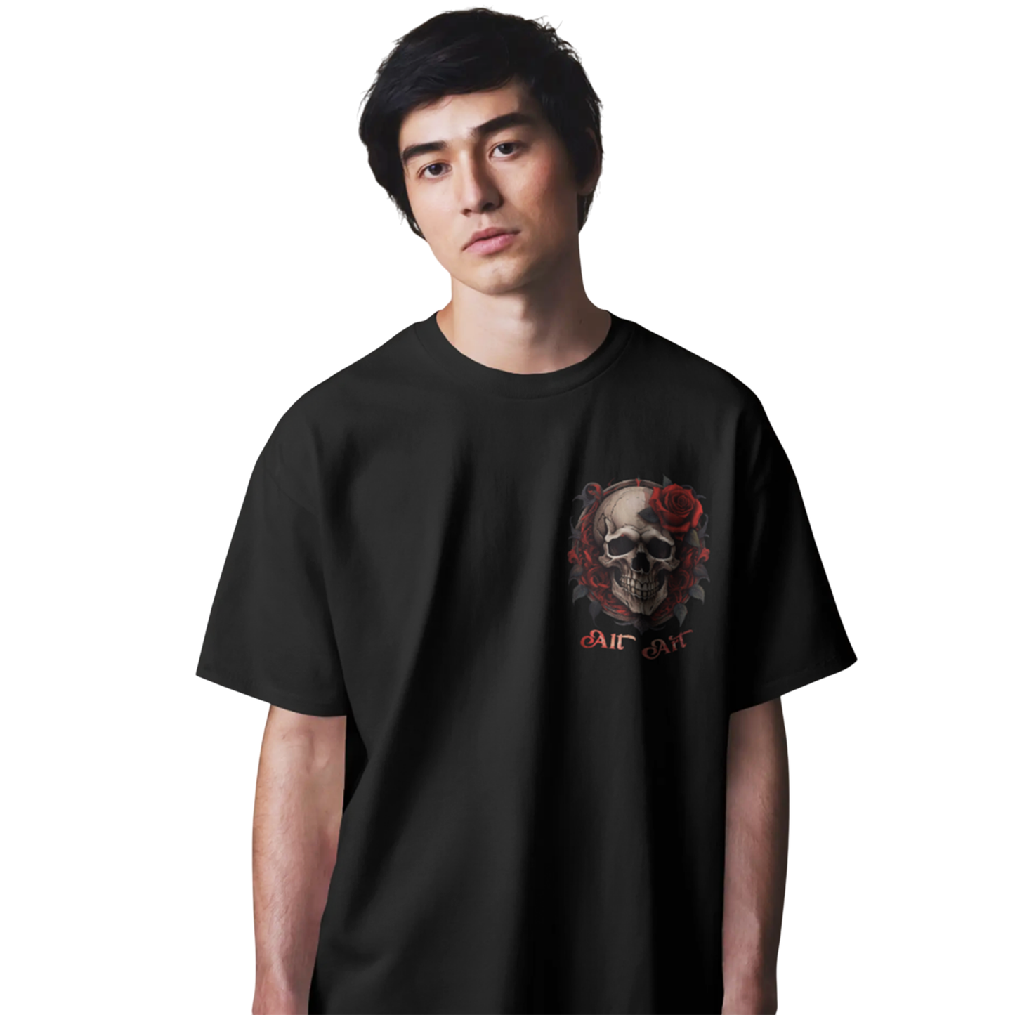 Skull & Rose Black Oversized T-Shirt for Men & Boys - Graphic Printed Oversized T-shirt