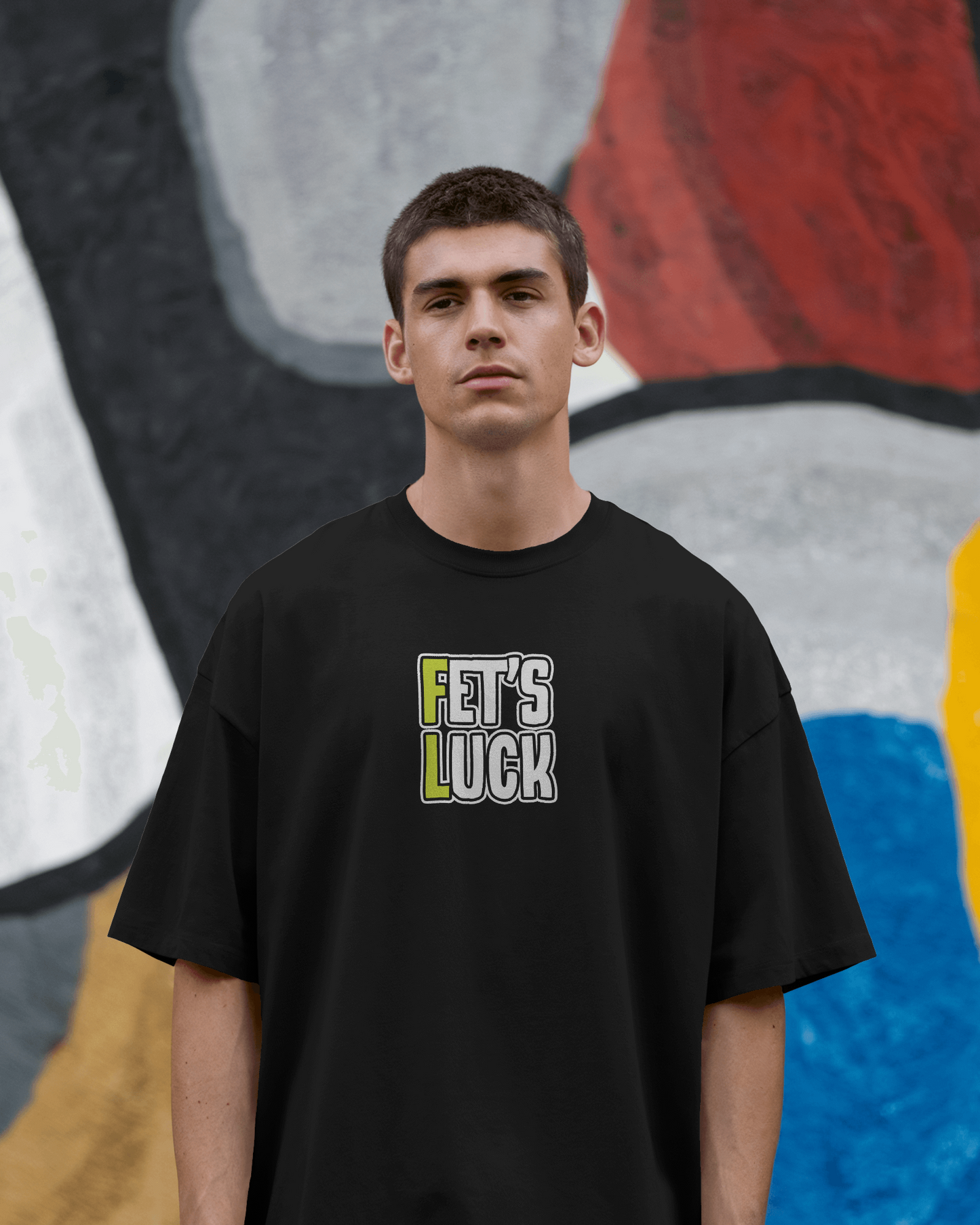 Fet’s Luck Funny Oversized T-Shirt for Men & Boys – Sarcastic Graphic Printed Drop Shoulder 100% Cotton T-Shirt