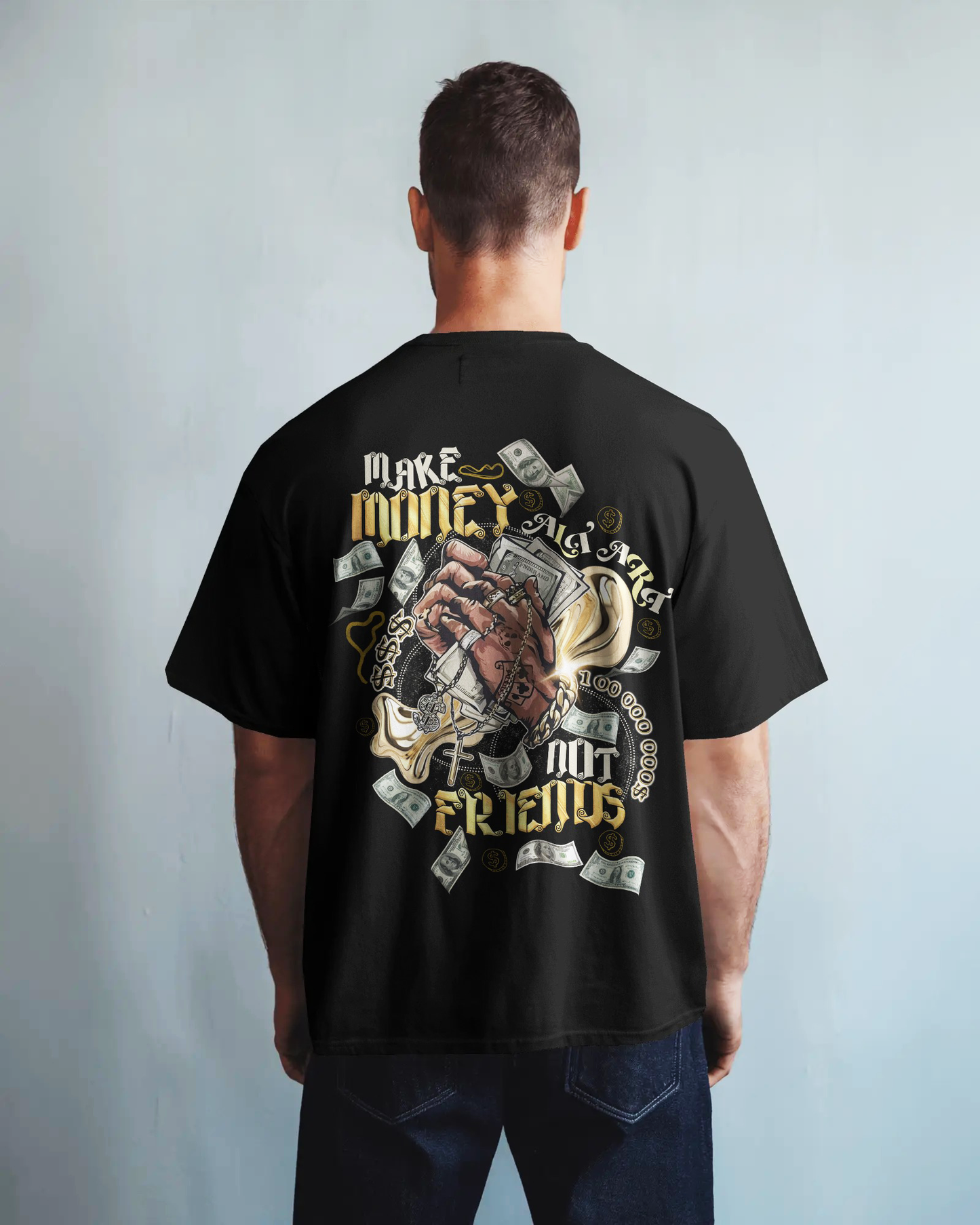 Make Money Not Friends – Black Oversized Graphic T-Shirt for Men & Boys