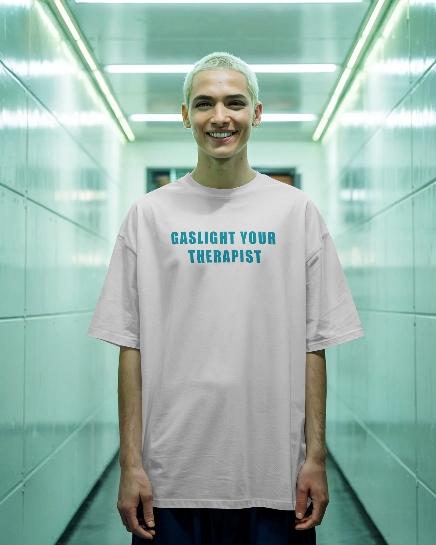 Gaslight Your Therapist Funny Graphic Oversized T-Shirt for Men & Boys White – Sarcastic Graphic Printed Drop Shoulder 100% Cotton T-Shirt