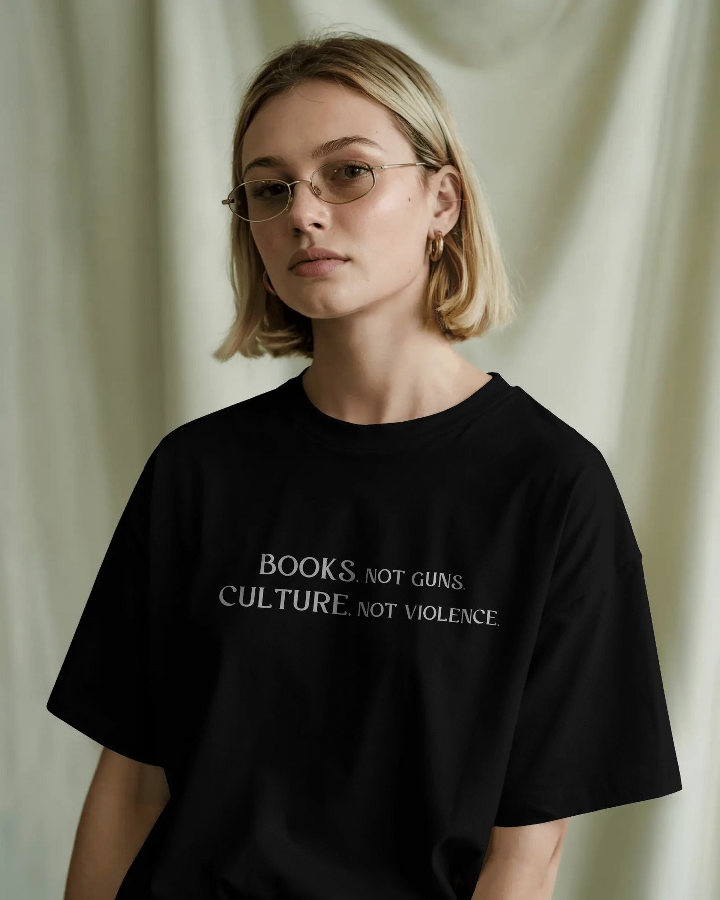 Books Not Guns Black Oversized T-Shirt for Women & Girls - Empowered Graphic Tee