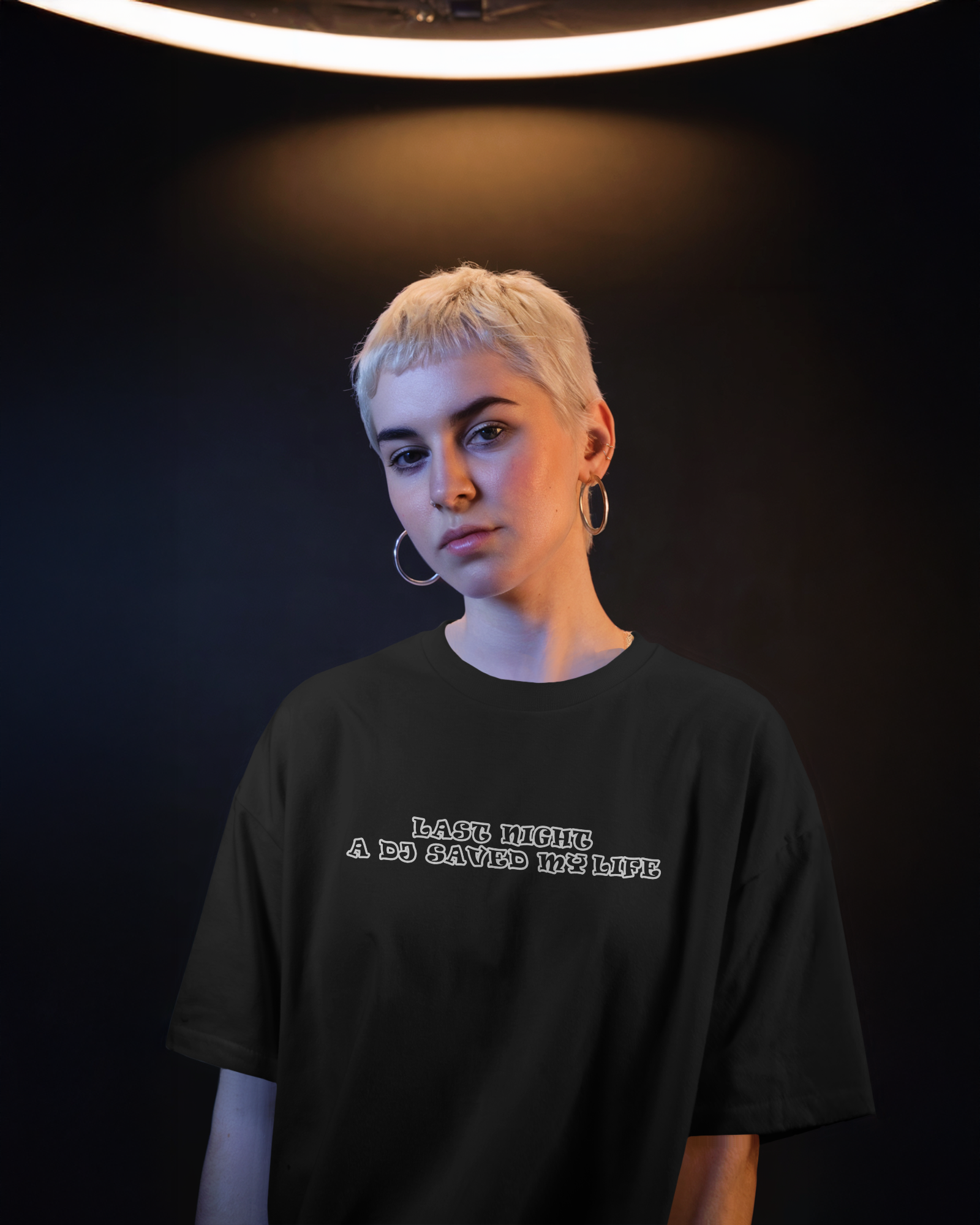 Last Night a DJ Saved My Life Women’s Black Retro Oversized Music Tee