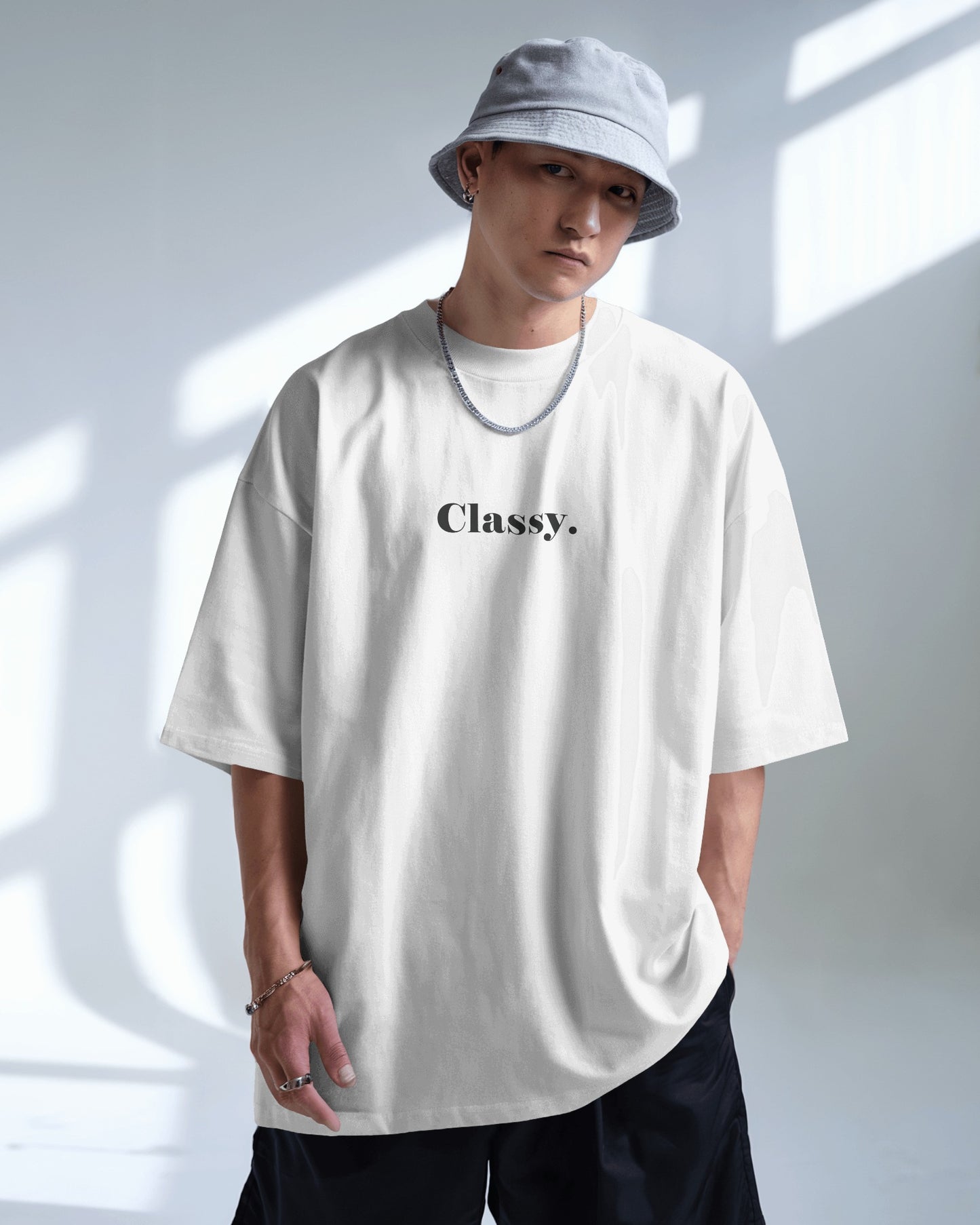 Classy White Oversized T-Shirt for Men & Boys - Minimalist Typography Tee