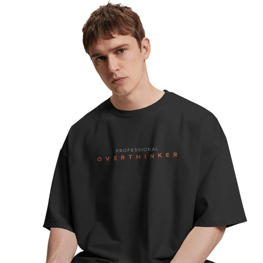 Professional Overthinker Black Oversized T-Shirt for Men & Boys - Funny Graphic Tee
