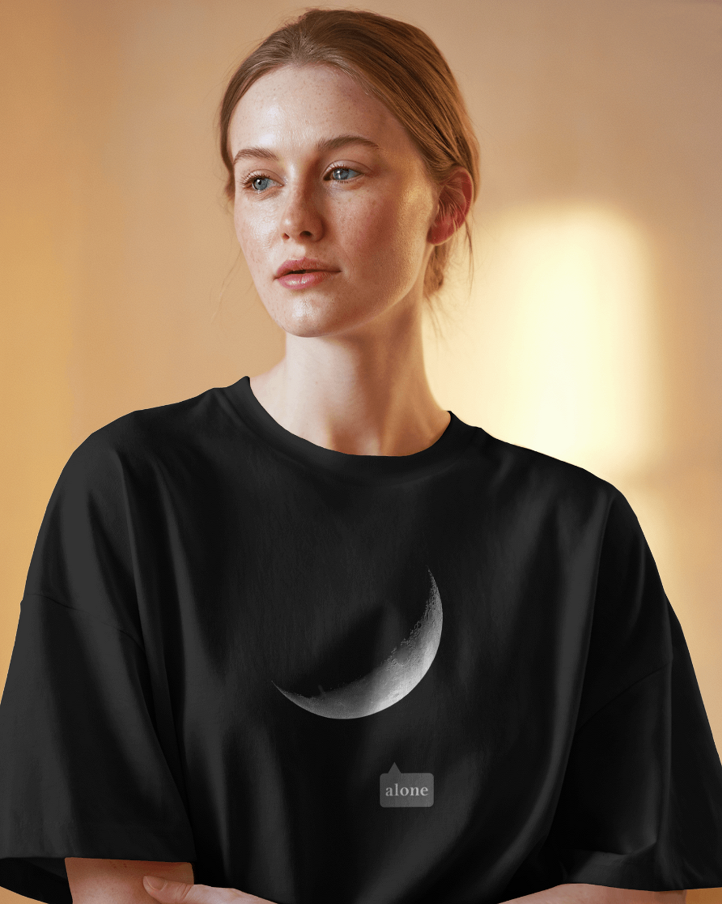 Lunar Solitude Black Oversized T-Shirt for Women & Girls - Moon T-shirt