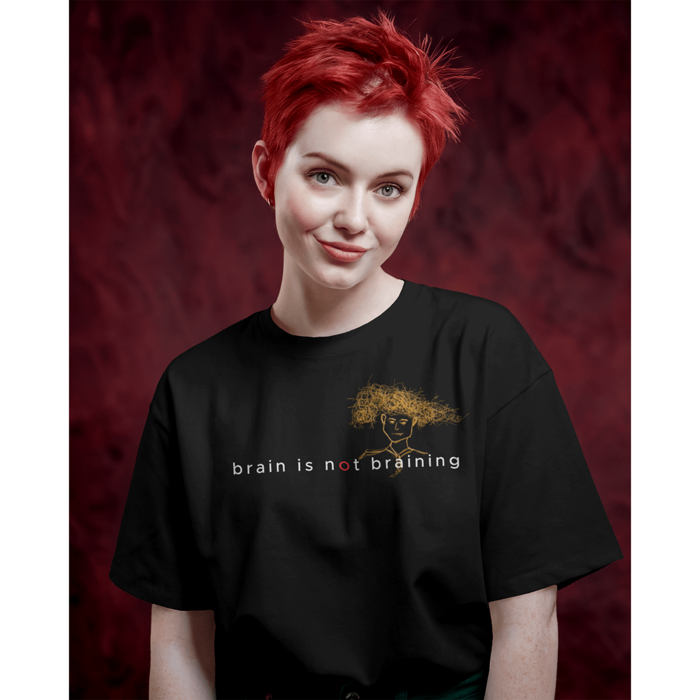 Brain is Not Braining Oversized T-Shirt for Women & Girls – Black Funny Meme Tee | Trendy Streetwear