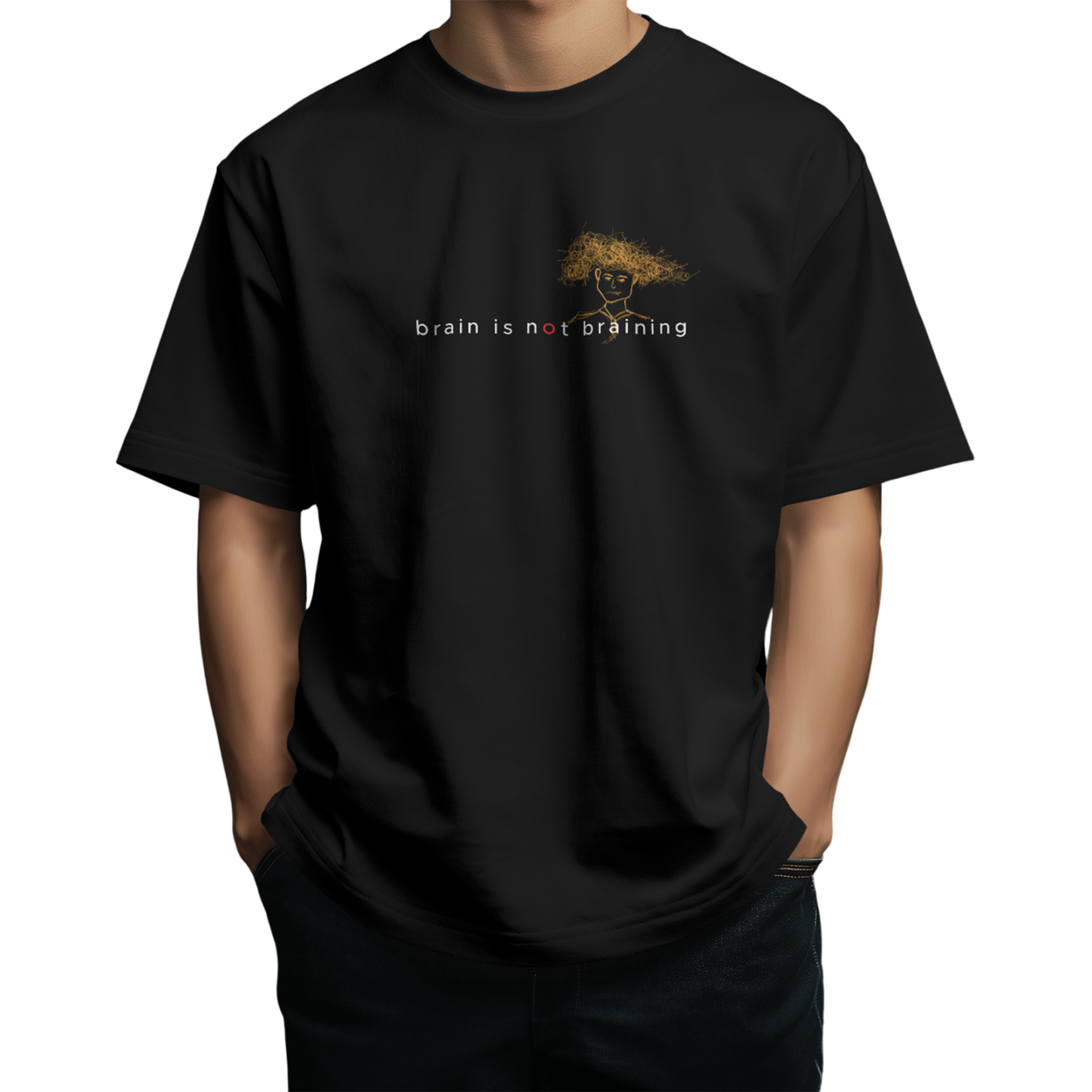 Brain is Not Braining Oversized T-Shirt for Men & Boys – Black Funny Graphic Tee | Trendy Streetwear