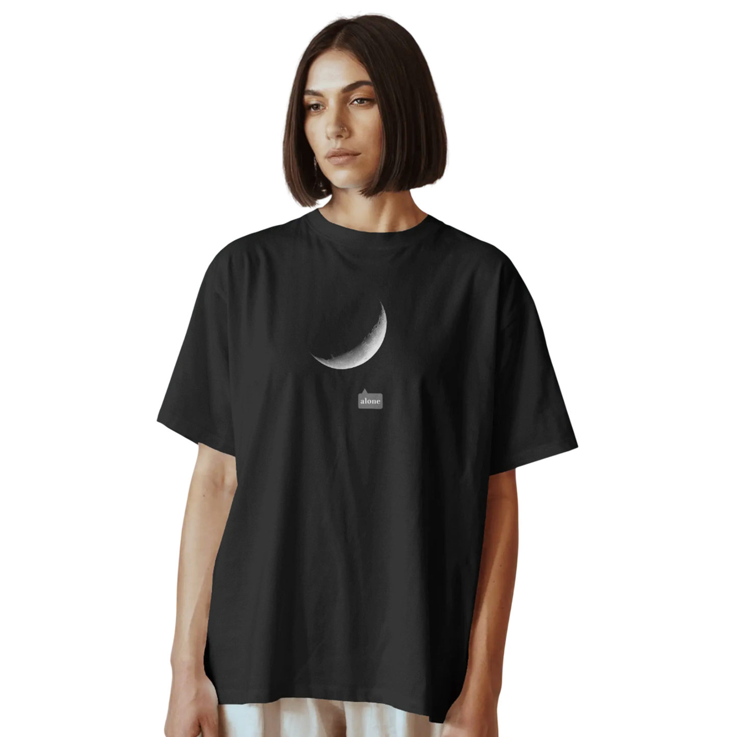 Lunar Solitude Black Oversized T-Shirt for Women & Girls - Moon T-shirt