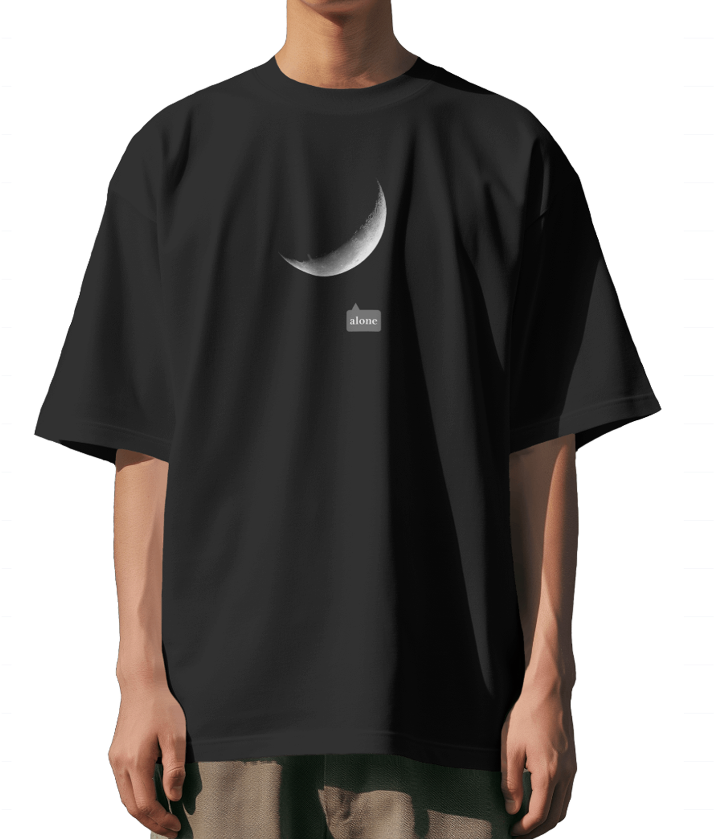 Lunar Solitude Black Oversized T-Shirt for Men & Boys - Moon T-shirt