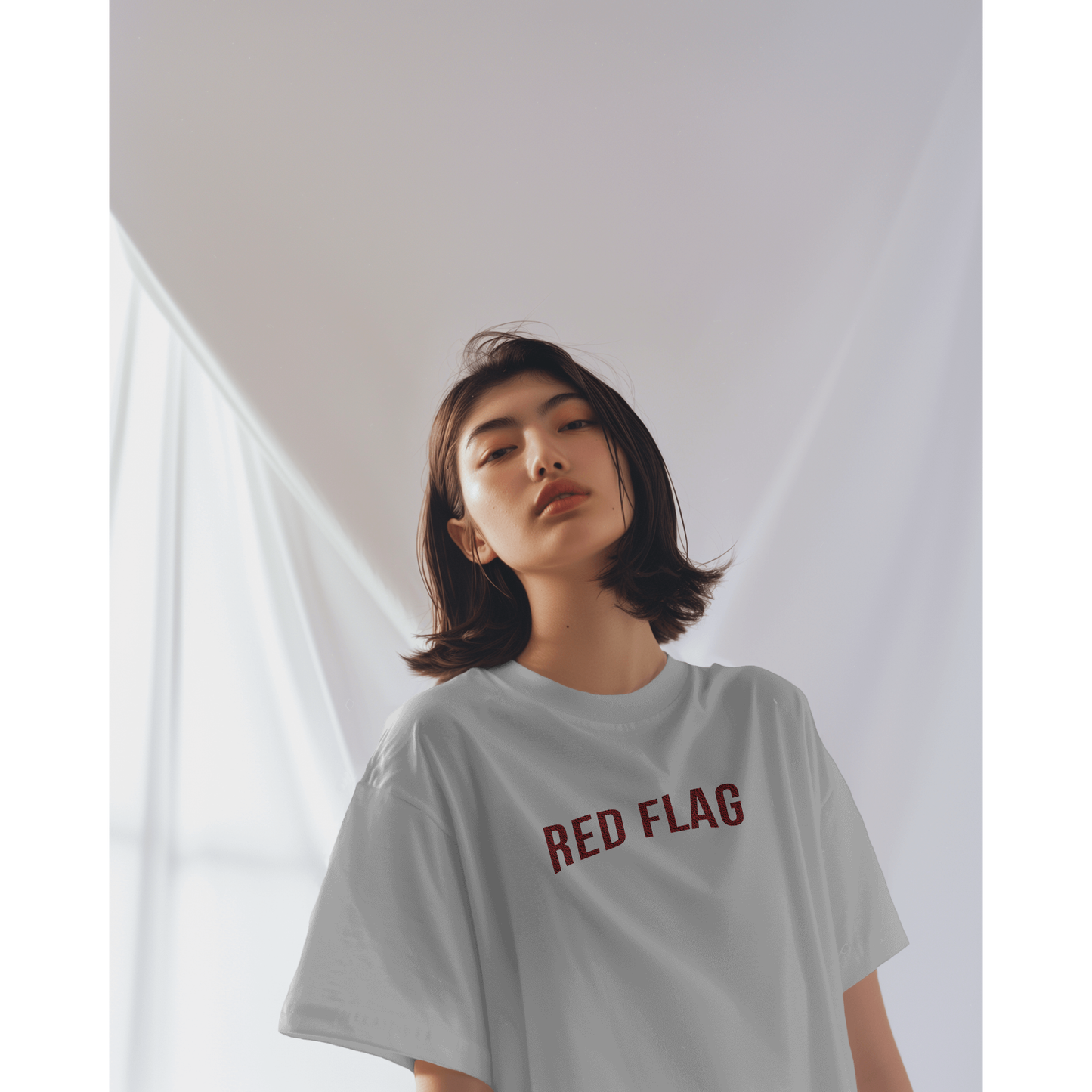 Red Flag Oversized T-Shirt for Women – White Meme Tee | Trendy Streetwear