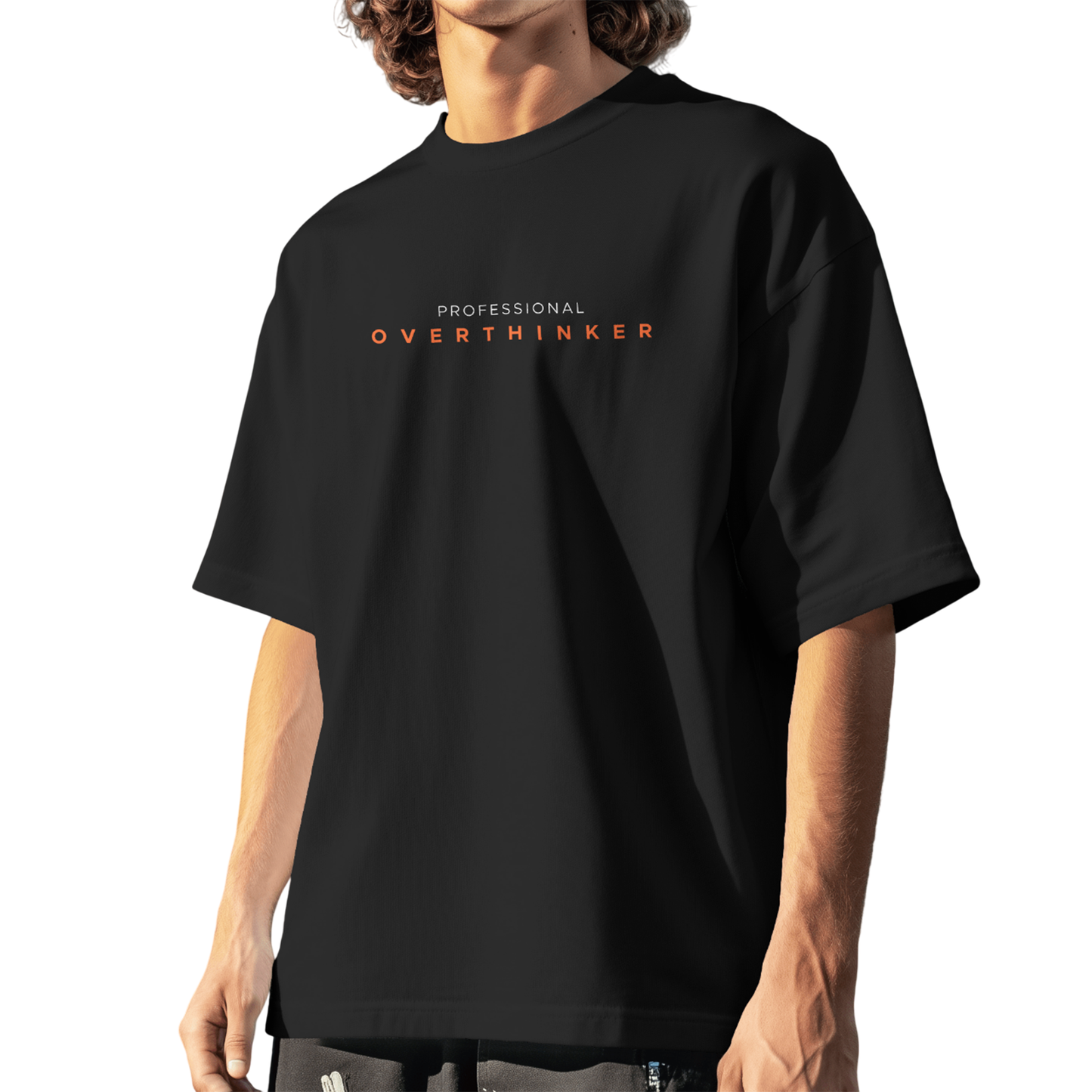 Professional Overthinker Black Oversized T-Shirt for Men & Boys - Funny Graphic Tee