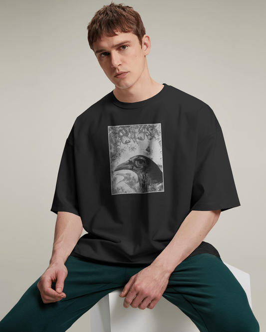 Watcher’s Curse – Black Oversized T-Shirt for Men & Boys Gothic Crow Graphic Tee Exclusive Artwork T-shirt