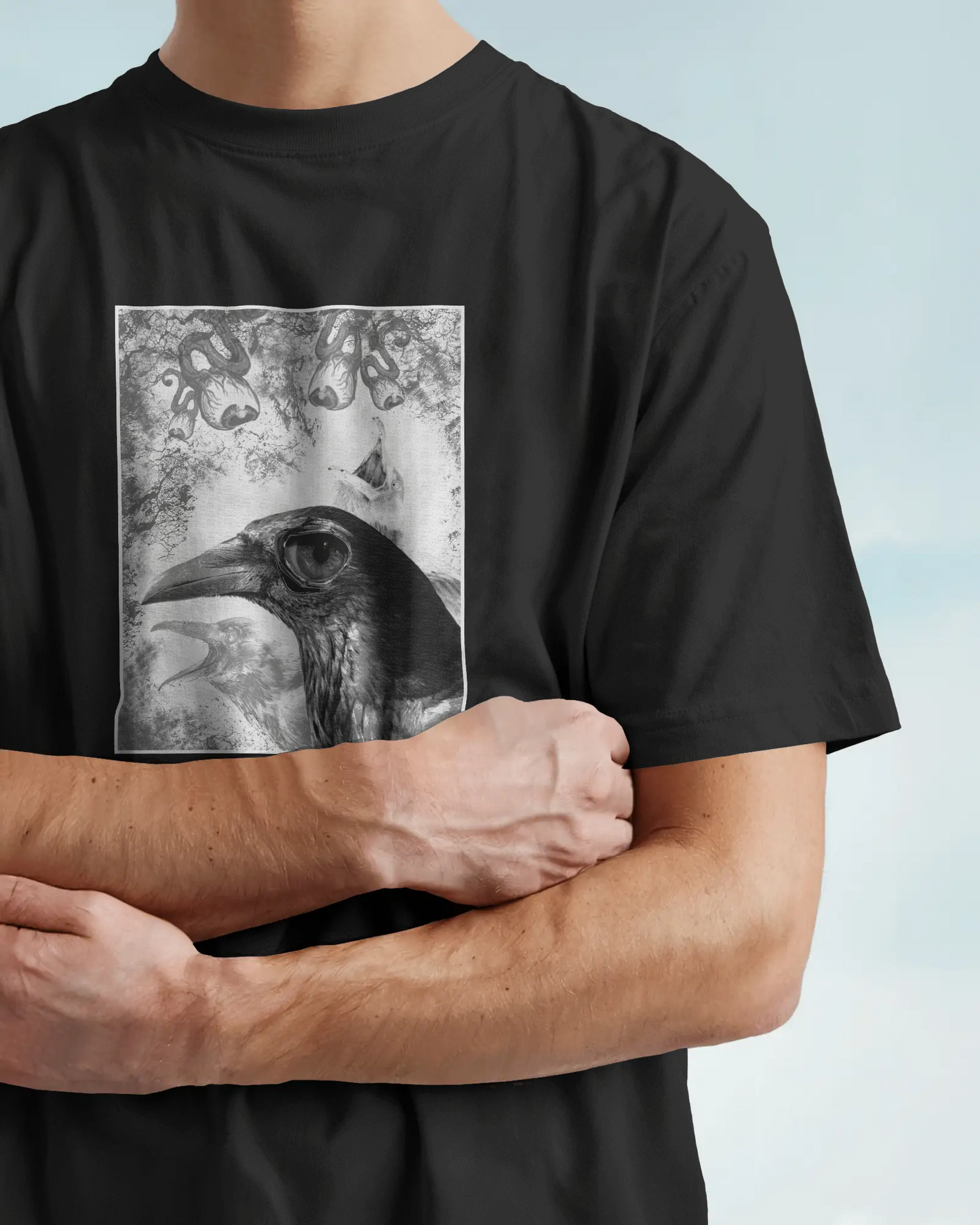Watcher’s Curse – Black Oversized T-Shirt for Men & Boys Gothic Crow Graphic Tee Exclusive Artwork T-shirt