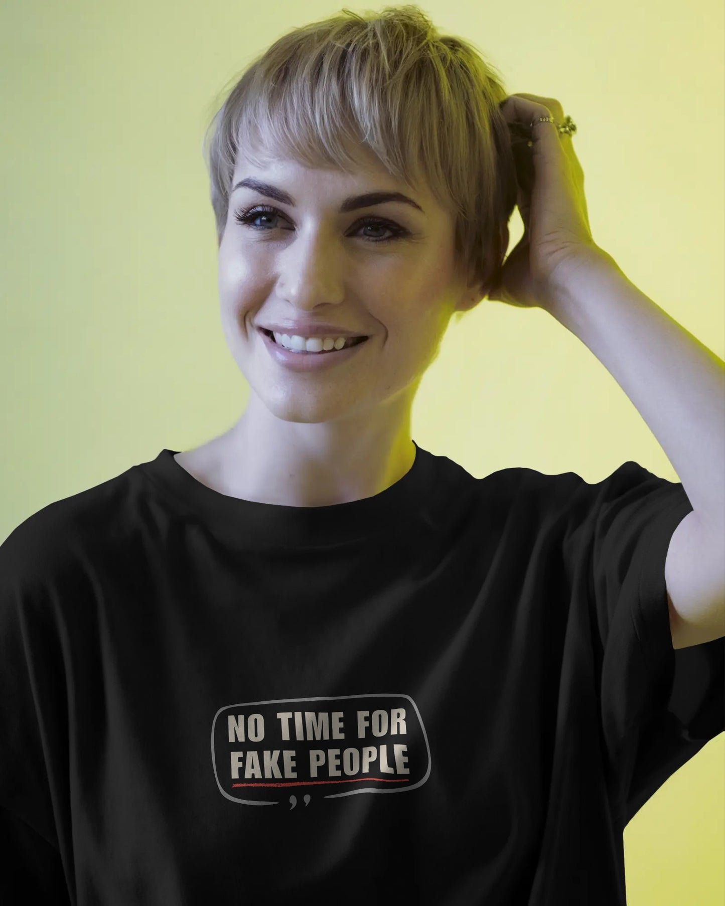 No Time for Fake People Women's Black Oversized T-Shirt