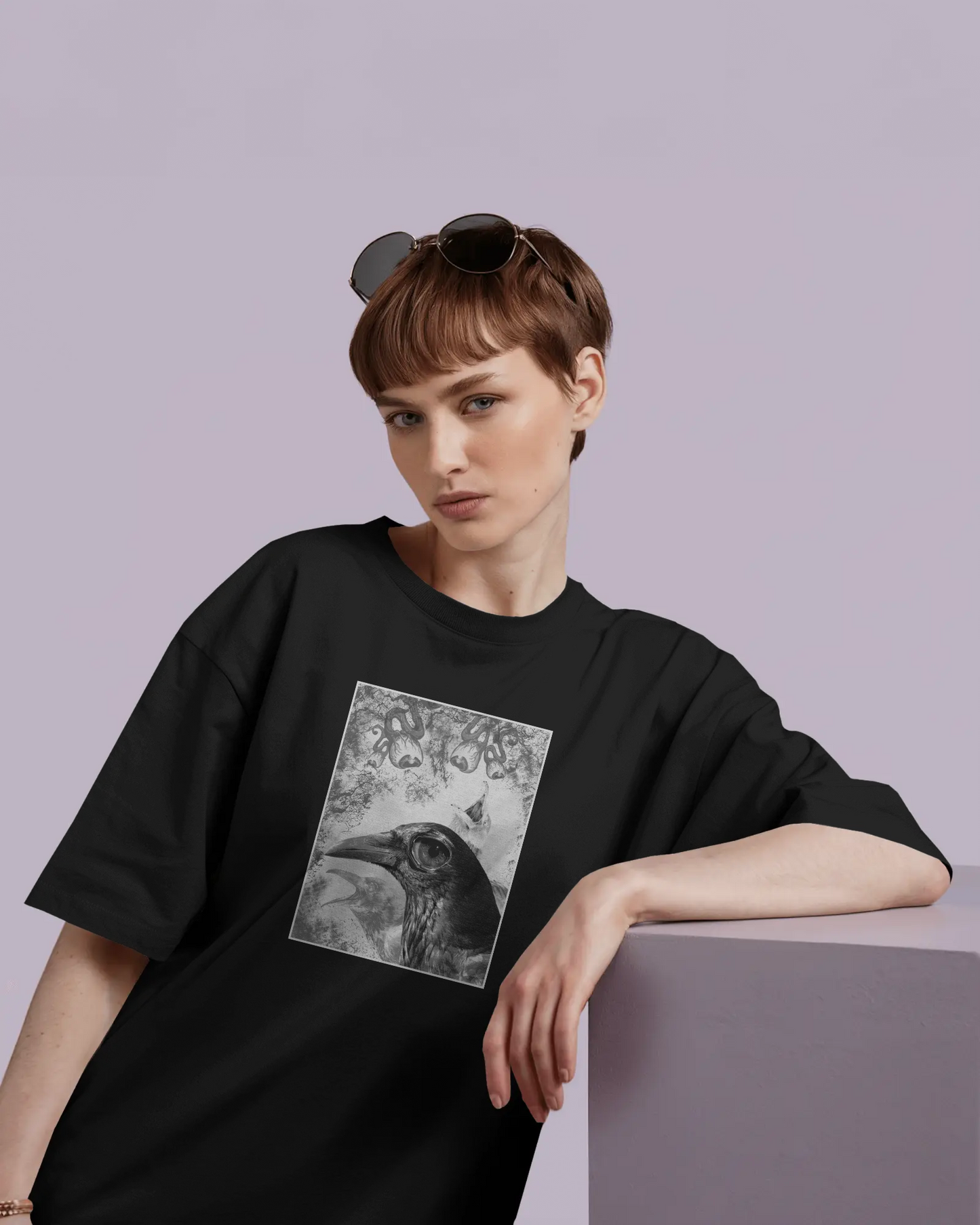 Watcher’s Curse – Black Oversized T-Shirt for Women & Girls Gothic Crow Graphic Tee Exclusive Artwork T-shirt