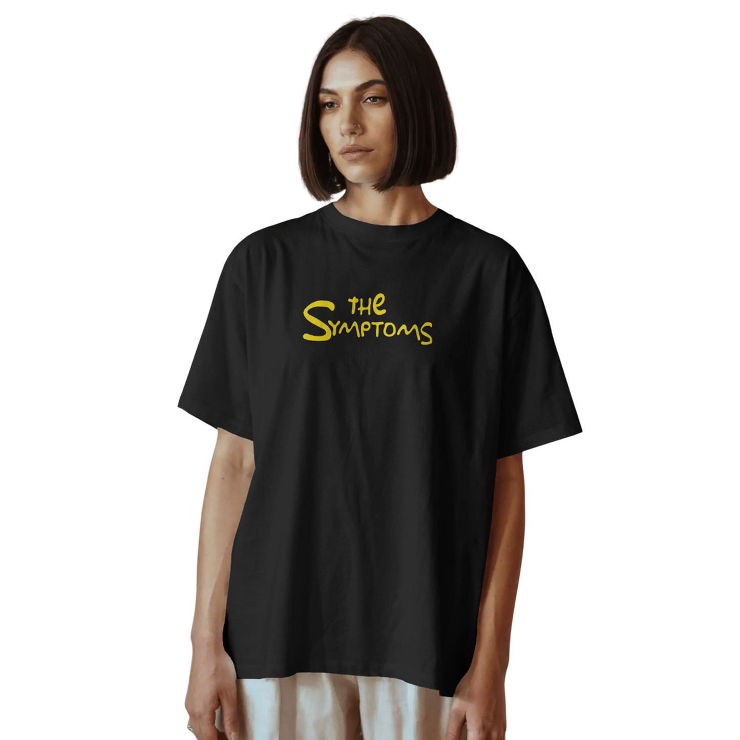 The Symptoms Black Oversized T-Shirt for Women & Girls - Funny Graphic Tee