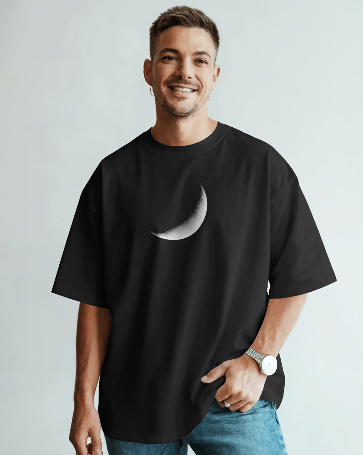 Moon Graphic Black Oversized T-Shirt for Men | Artistic Streetwear India