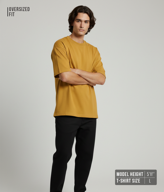 Mustard Yellow Oversized T-Shirt for Men | Heavyweight Solid Cotton | Drop Shoulder Streetwear Fit
