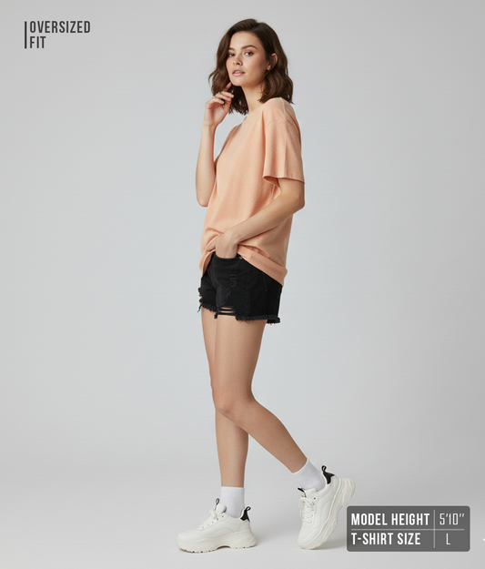 Peach Fuzz Solid Oversized T-Shirt for Women | Premium Heavyweight Cotton | Boxy Streetwear Fit