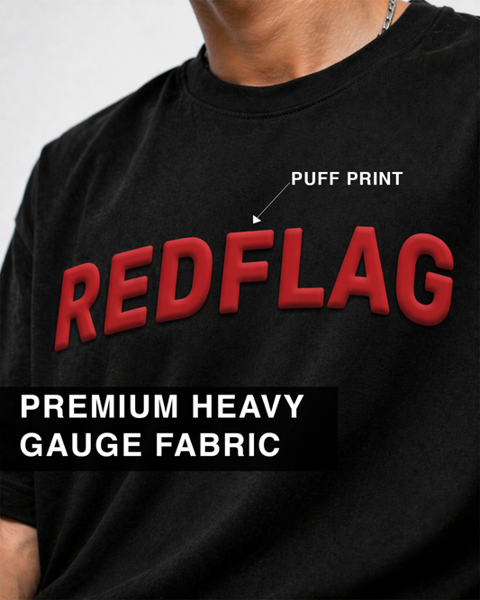 Red Flag Sarcastic Black Oversized T Shirt for Men | Funny Sarcastic Streetwear Tee