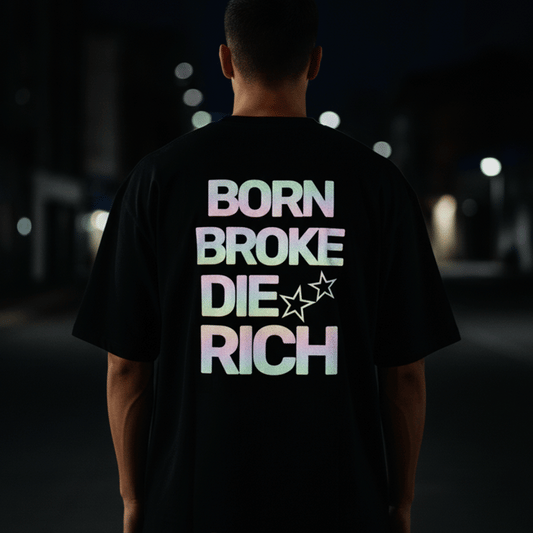 Die Rich Reflective Oversized T-Shirt for Men | Black Streetwear Cotton Tee