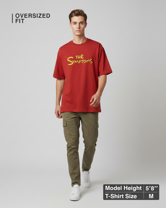 The Symptoms Red Oversized T-Shirt for Men | Funny Quote Cotton Streetwear Tee
