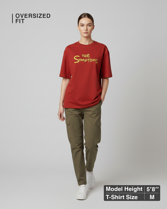 The Symptoms Red Oversized T-Shirt for Women | Funny Quote Cotton Streetwear Tee
