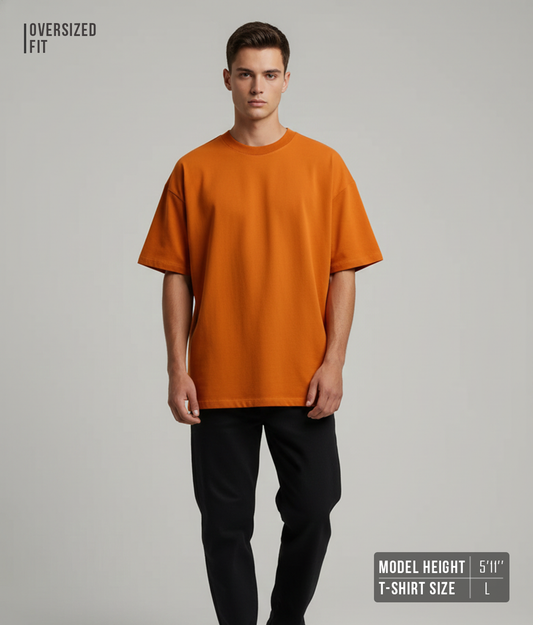 Rust Orange Oversized T-Shirt for Men | Heavyweight Solid Cotton | Drop Shoulder Boxy Fit