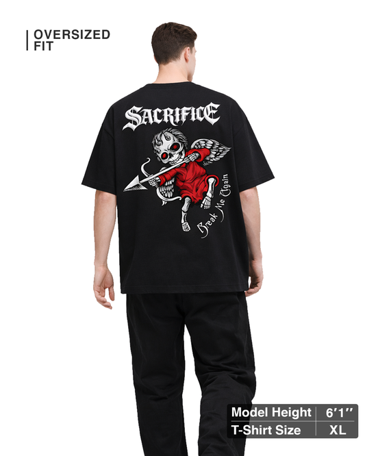 Gothic Sacrifice Black Oversized T Shirt for Men | Skull Graphic Oversized Streetwear T Shirt
