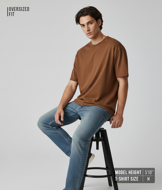 Snuff Brown Oversized T-Shirt for Men | Heavyweight Solid Cotton | Drop-Shoulder Streetwear Fit