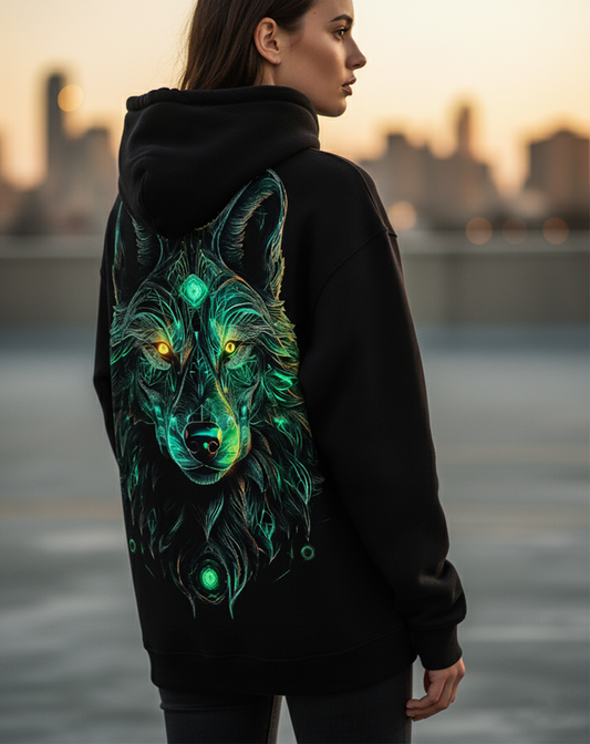 Wolf Graphic Hoodie for Women & Girls | Black Wolf Streetwear Hoodie India