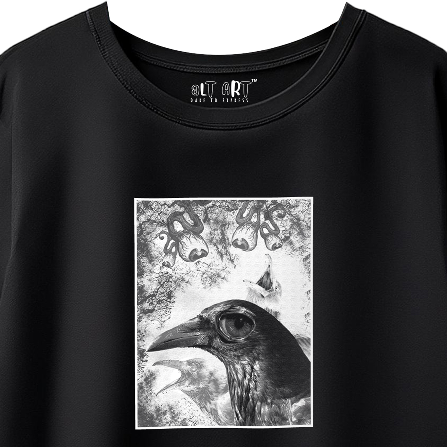 Watcher’s Curse – Black Oversized T-Shirt for Women & Girls Gothic Crow Graphic Tee Exclusive Artwork T-shirt