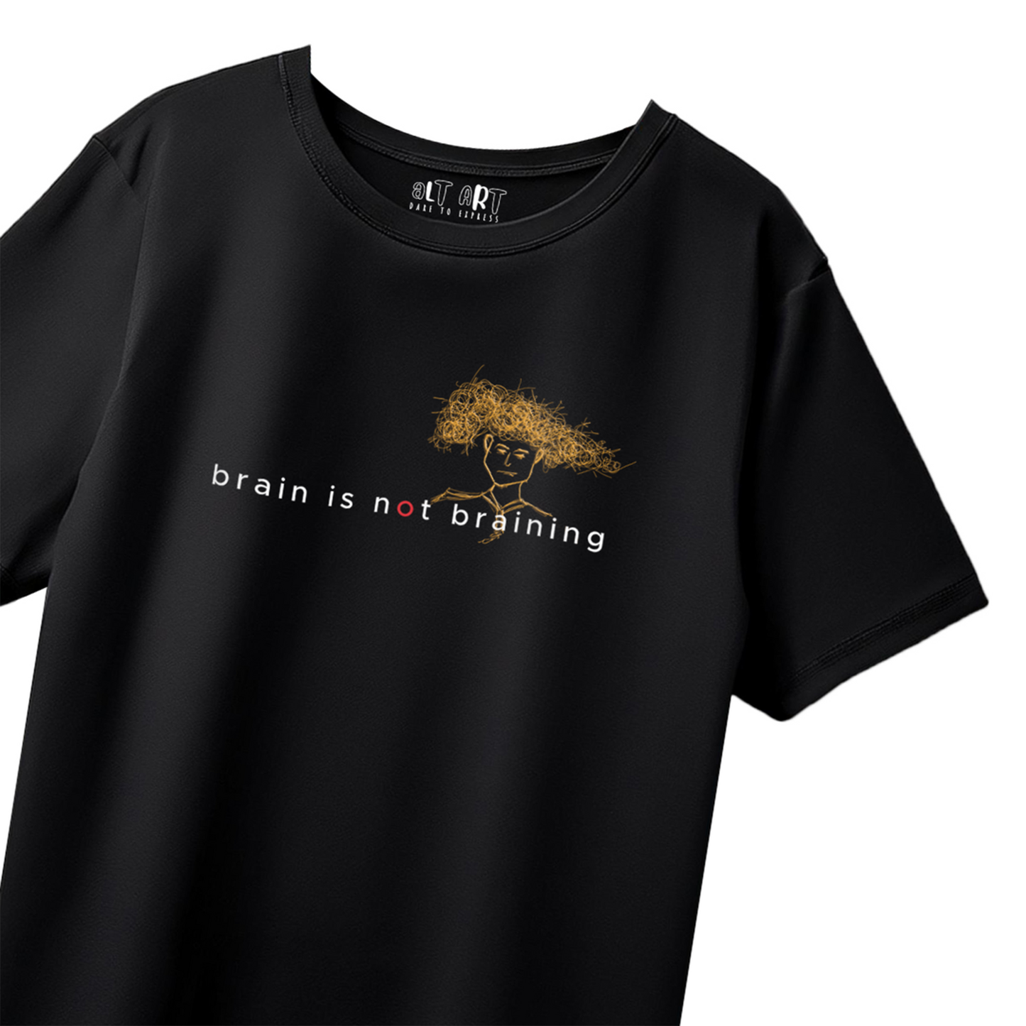 Brain is Not Braining Oversized T-Shirt for Men & Boys – Black Funny Graphic Tee | Trendy Streetwear