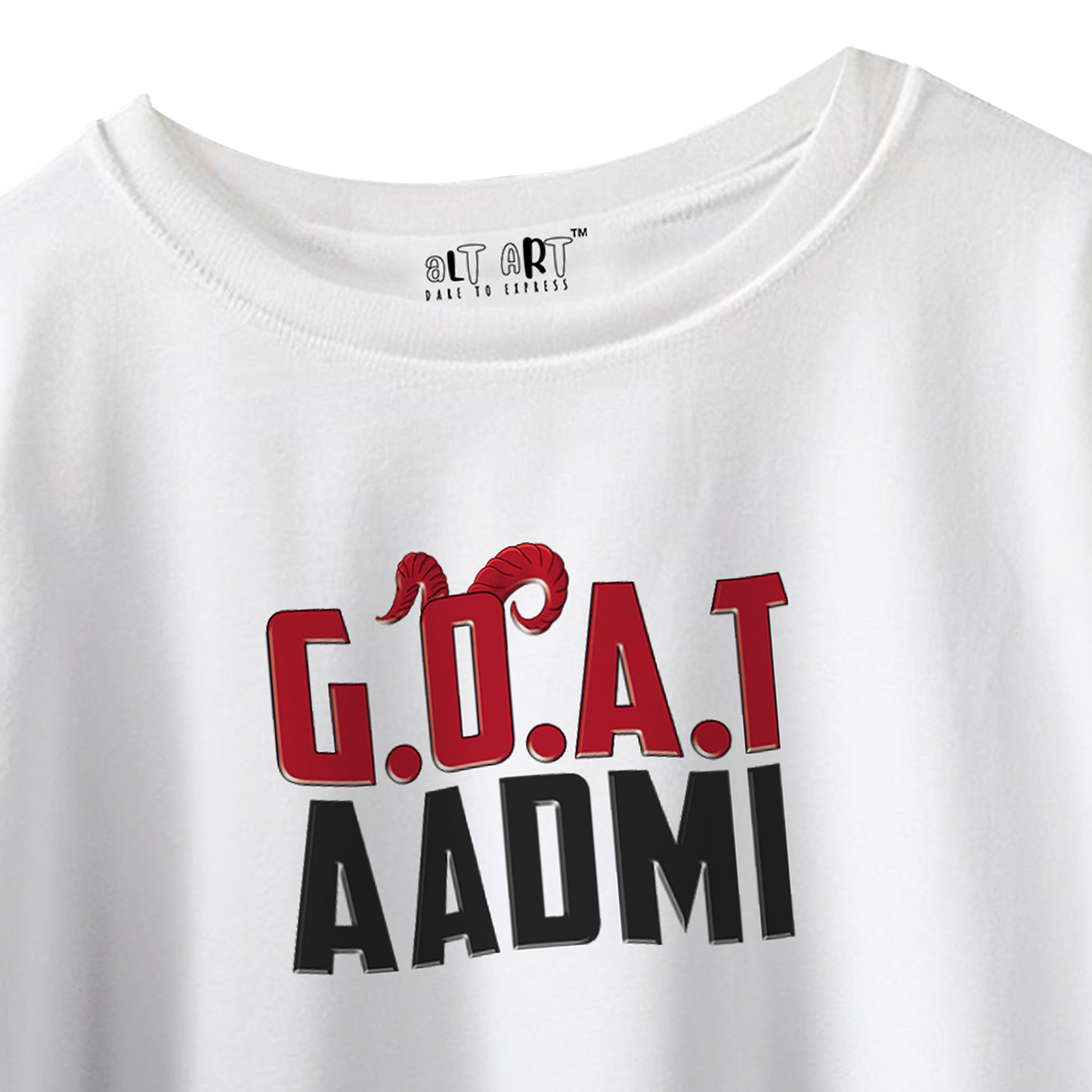 GOAT Aadmi Funny Graphic Oversized T-Shirt for Men & Boys White – Sarcastic Graphic Printed Drop Shoulder 100% Cotton T-Shirt