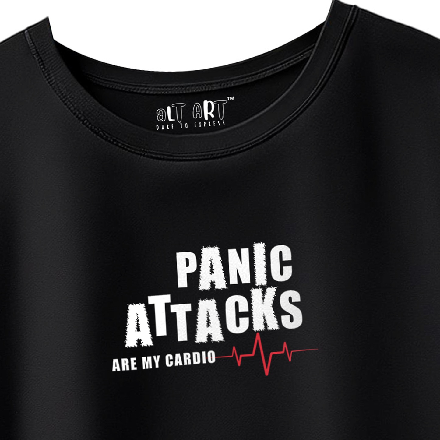 Panic Attacks Are My Cardio Black Funny Graphic Oversized T-Shirt for Men & Boys – Sarcastic Graphic Printed Drop Shoulder 100% Cotton T-Shirt