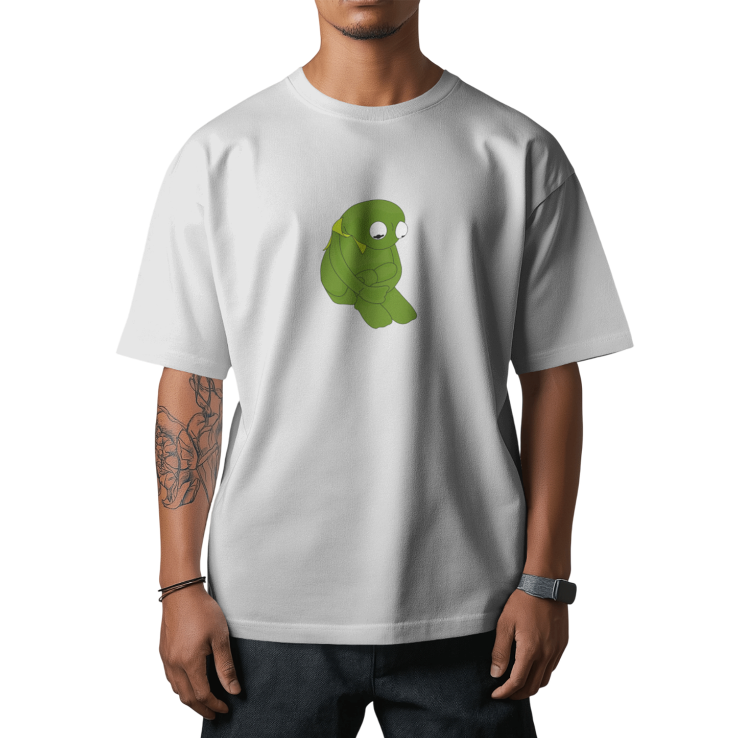 Kermit White Oversized T-Shirt for Men & Boys - Sad Kermit Meme Graphic Printed Oversized T-Shirt