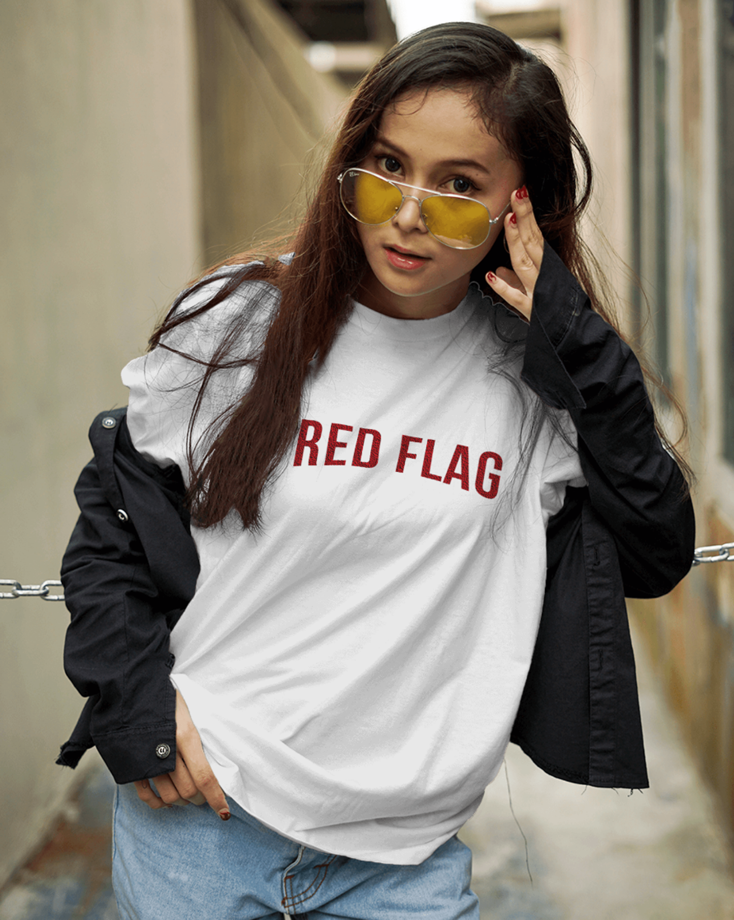 Red Flag Oversized T-Shirt for Women – White Meme Tee | Trendy Streetwear