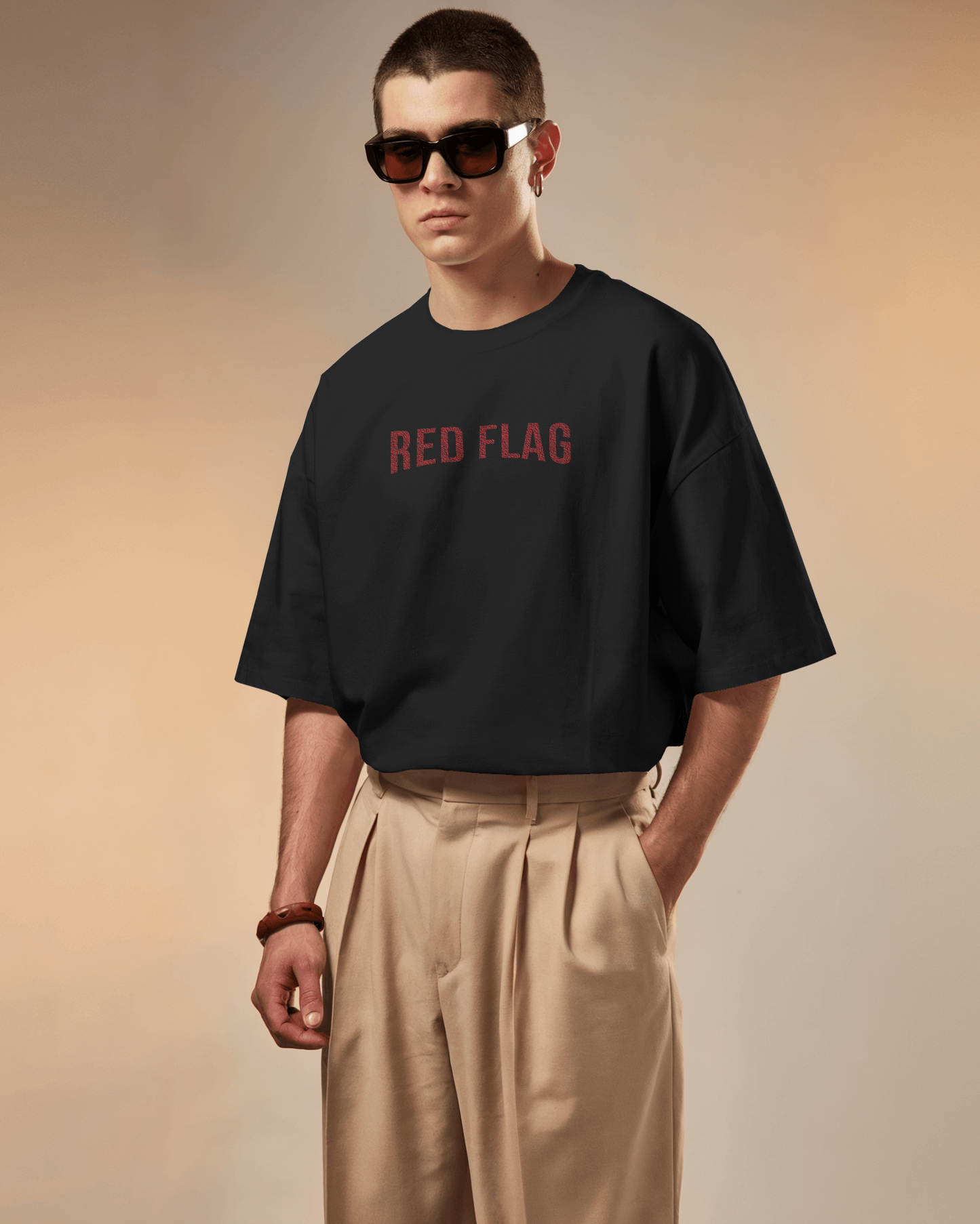 Red Flag Oversized T-Shirt for Men - Black Graphic Tee | Bold Streetwear