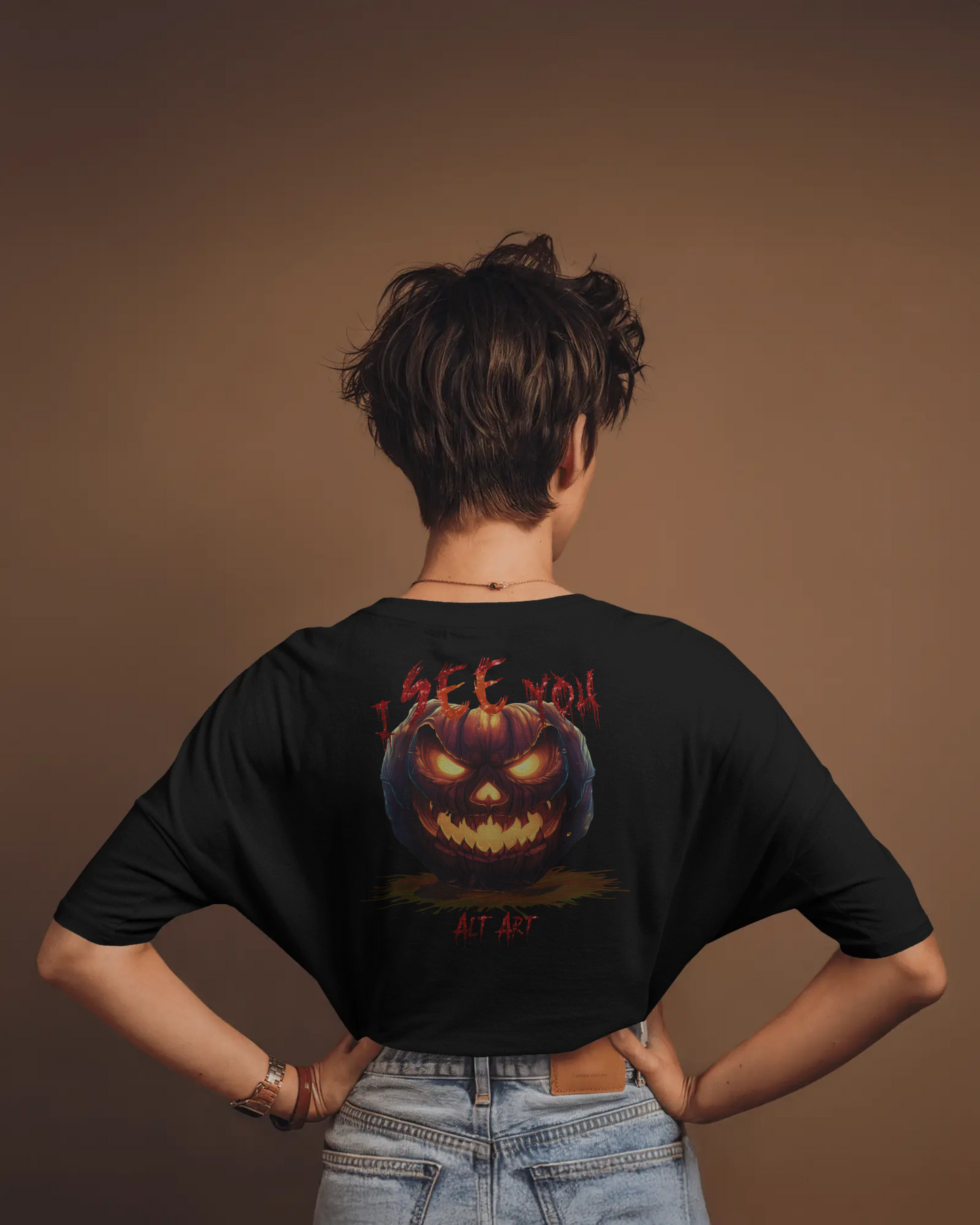I See You Oversized T-Shirt for Women & Girls - Horror Graphic Tee | Spooky Streetwear