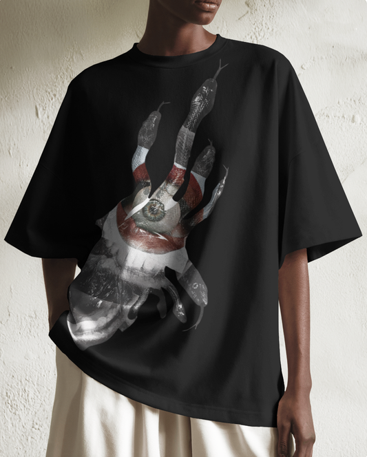 Snake Abstract Art Oversized T-Shirt for Men | Black Snake Graphic Streetwear Tee
