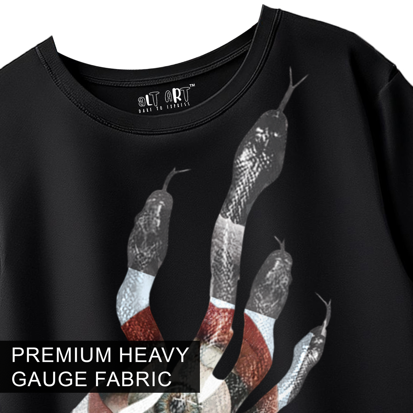 Snake Abstract Art Oversized T-Shirt for Women | Black Snake Graphic Streetwear Tee