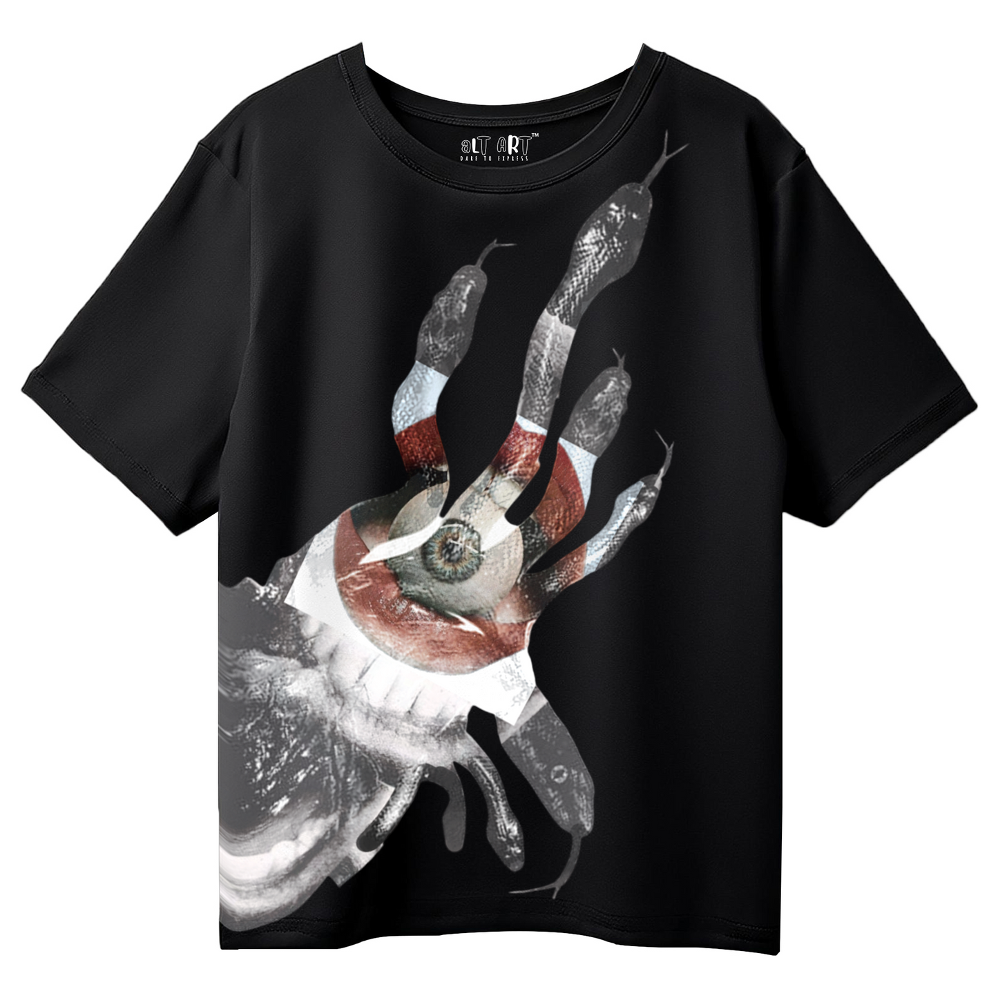 Snake Abstract Art Oversized T-Shirt for Women | Black Snake Graphic Streetwear Tee