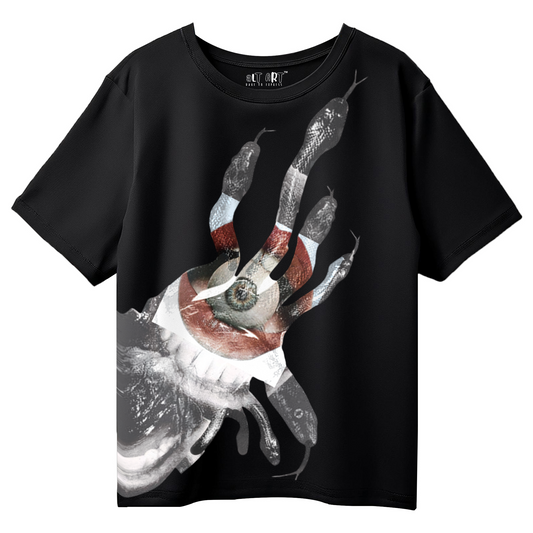 Snake Abstract Art Oversized T-Shirt for Women | Black Snake Graphic Streetwear Tee