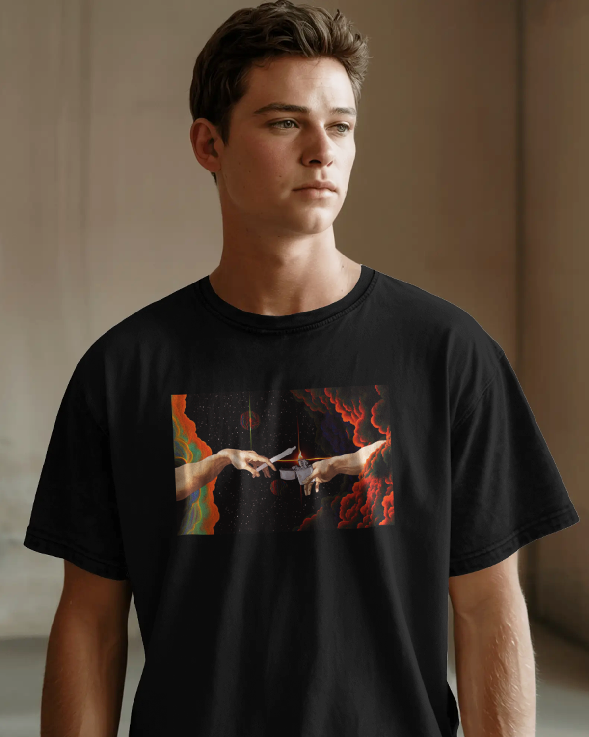 Adam’s Hand Cosmic Creation Oversized T-Shirt for Men & Boys - Trippy Abstract Graphic Printed Tee