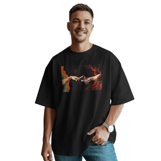Adam’s Hand Cosmic Creation Oversized T-Shirt for Men & Boys - Trippy Abstract Graphic Printed Tee
